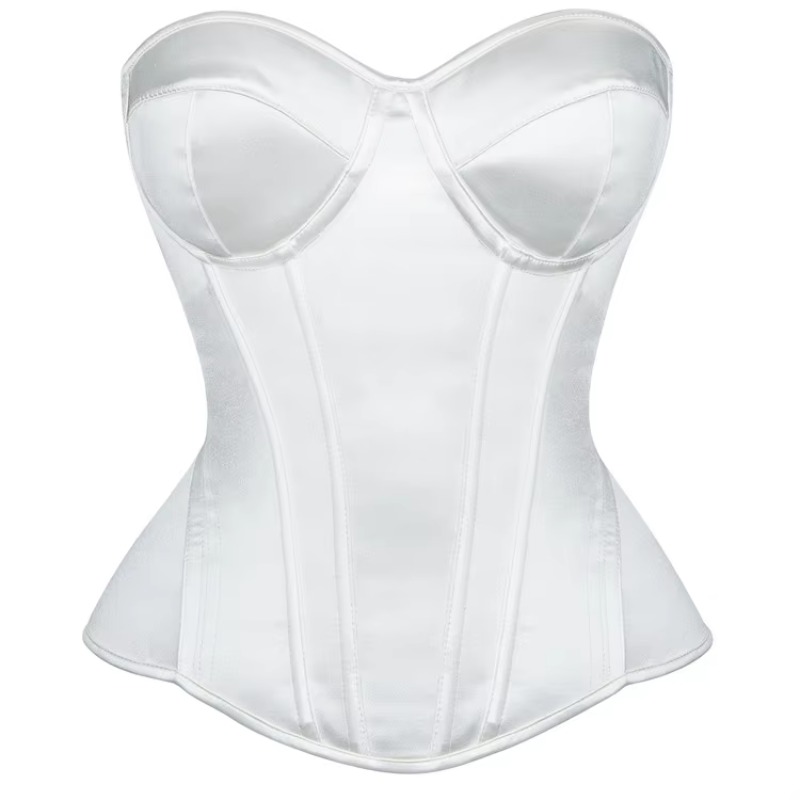 Boning Corset Steel - مشد أبيض نسائي فوق الصدر، مشد